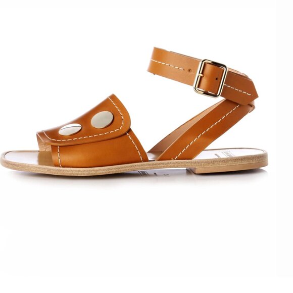 Lou Early Pierrette Flat Sandals in Cognac 8.5 Shoes Leather Ankle Strap Wrap - Picture 1 of 16